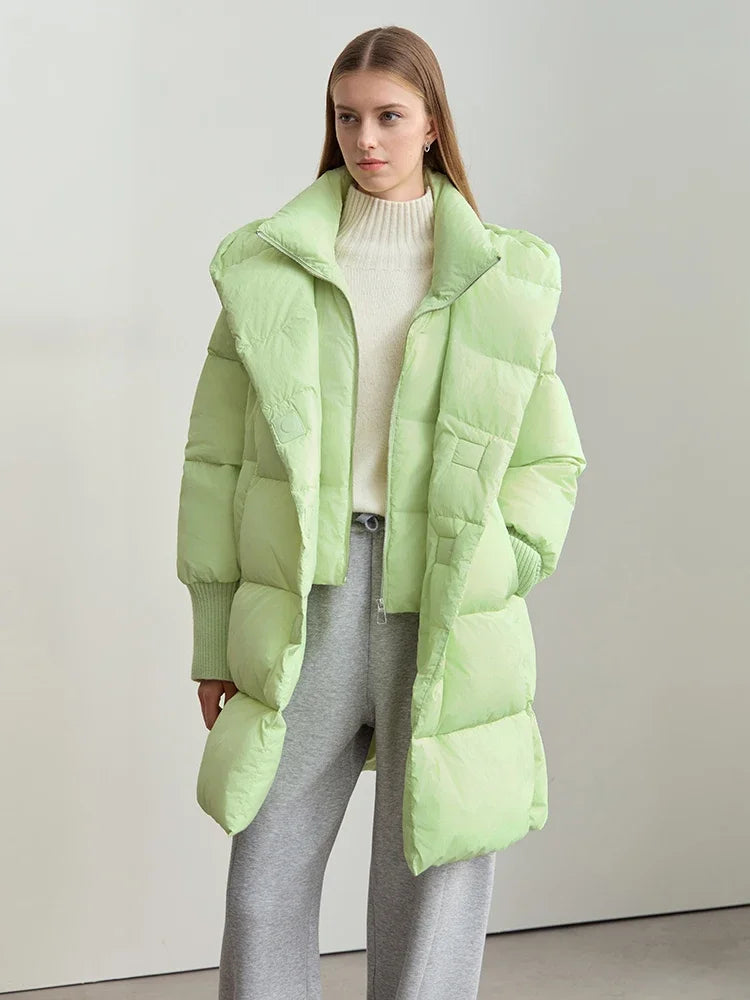 Magnetic Buckle Hooded Down Coat