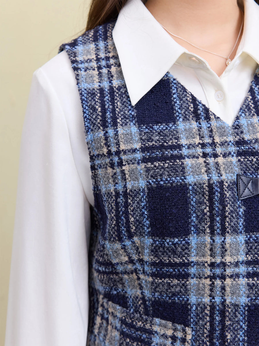 Plus Size Retro Plaid Vest & Skirt Suit