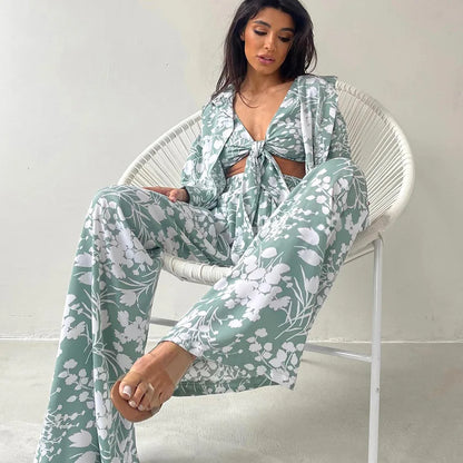 Women’s 3-Piece Floral Pajama Set Autumn Sleepwear & Loungewear - Loran