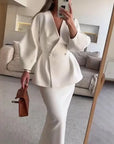 Women's V-Neck Jacket and Midi Skirt Suit
