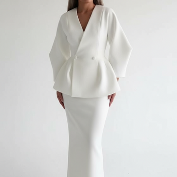 Women's V-Neck Jacket and Midi Skirt Suit