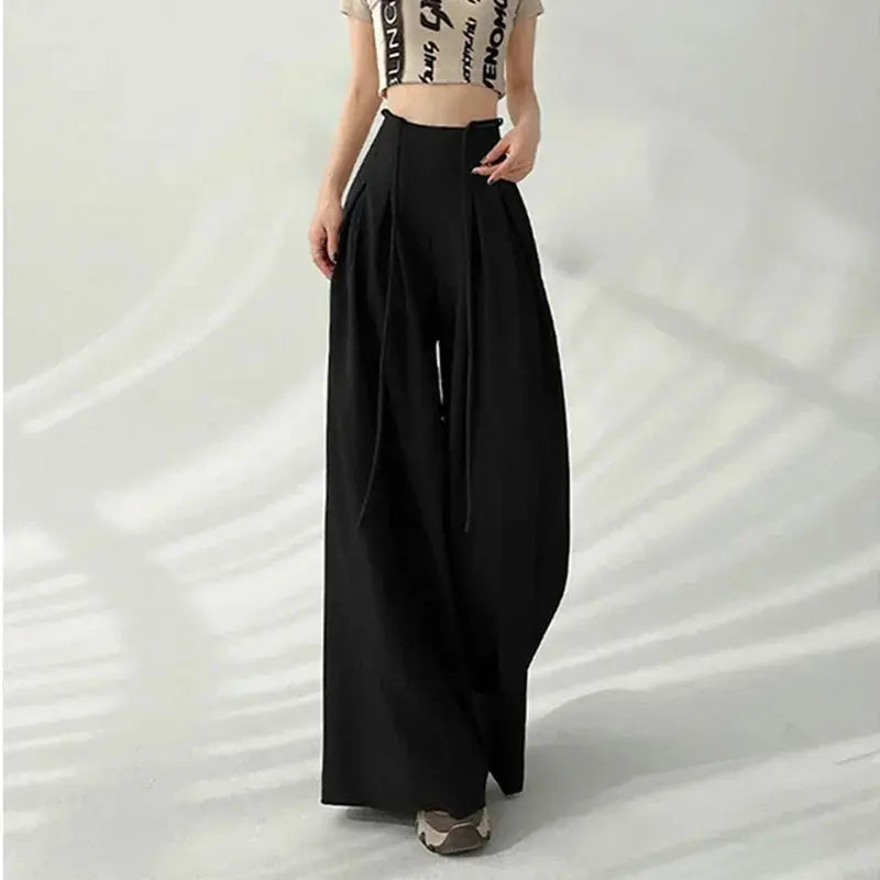 Lace-Up High-Waist Wide-Leg Trousers - Loran
