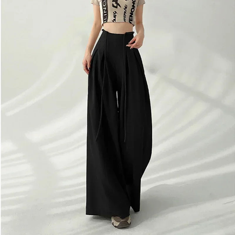 Lace-Up High-Waist Wide-Leg Trousers