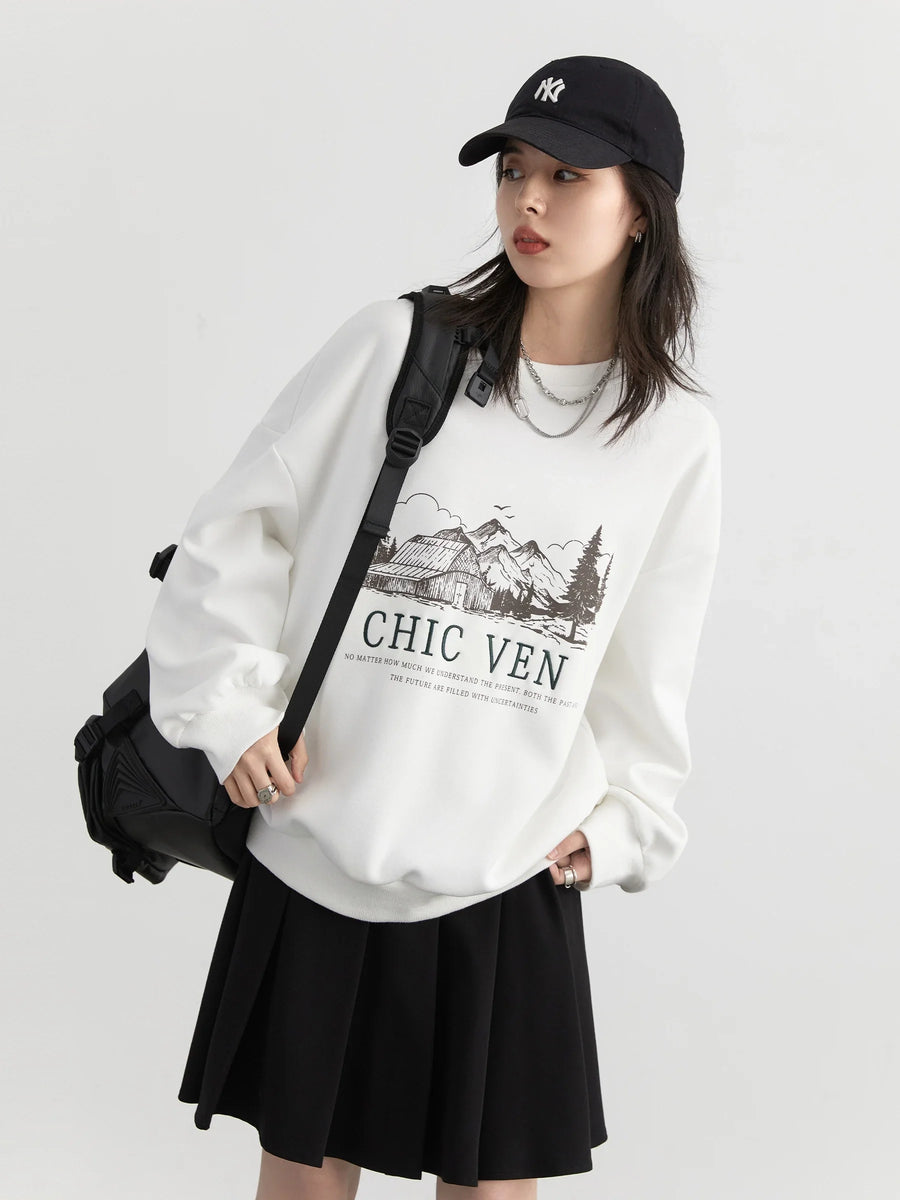 Retro Letter-Embroidered Oversized Sweatshirt