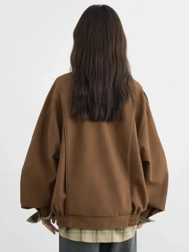 Loose Leather Stand Collar Jacket - Loran