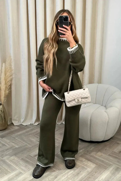 Loose Knit Sweater & Wide-Leg Pant Outfit - Loran