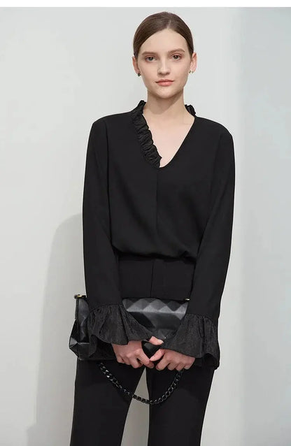 Women's Loose Chiffon Ruffle Blouse - Loran