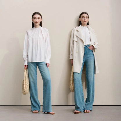 Amii Women Shirt 2026 Spring New Elegant Commuter Pleated Chiffon Shirt Women's Stand Collar Drop Shoulder-sleeved Top 12641074 Loran