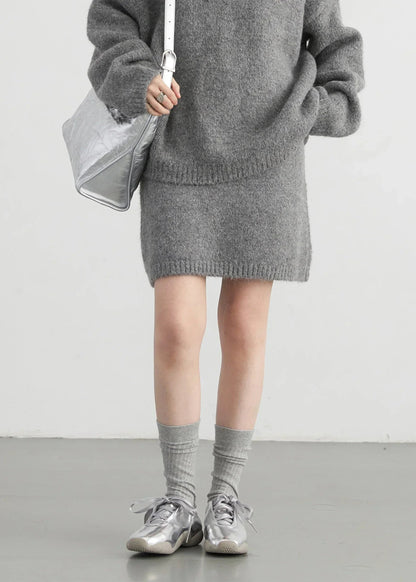 CHIC VEN Fashion Women Skirt Set Pullover Loose New Mini V-neck Solid Sweater Straight Leg Skirts Spring Autumn 2024 Loran