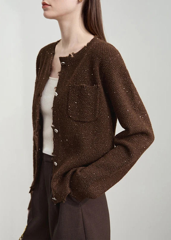 AMII Women's Sweater 2025 Autumn New Elegant Solid Knitted Cardigan Women's Round Neck Long Sleeves Versatile Top Female12513009 Loran