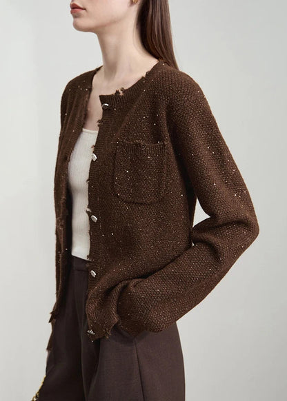 AMII Women's Sweater 2025 Autumn New Elegant Solid Knitted Cardigan Women's Round Neck Long Sleeves Versatile Top Female12513009 Loran