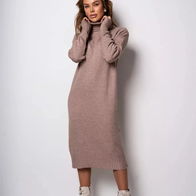 Women's Ribbed Turtleneck Long Sweater Dress