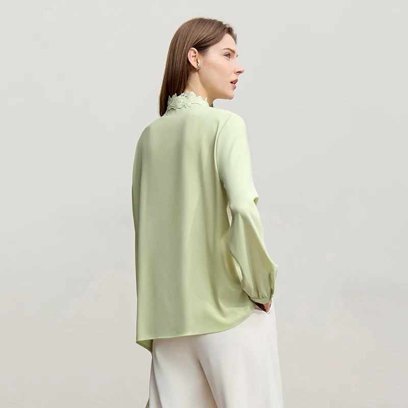 Amii Chiffon Shirt 2026 Spring New Straight Elegant Lace Splicing Pleated Women's Blouse Commuter Covered Button Tops 12641075 Loran