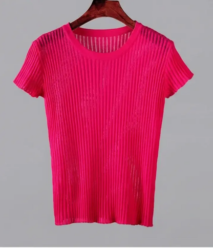 White Striped See Through Elegant Top - Loran