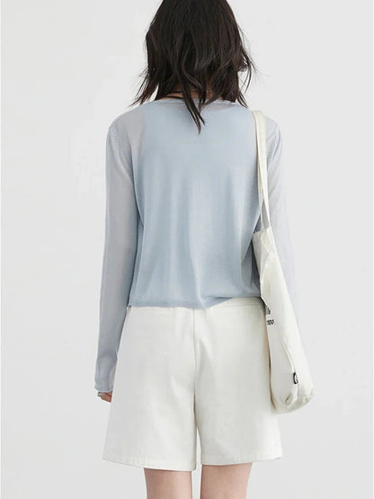 Blue Lyocell Sunscreen Cardigan & Tank Top Set Loran