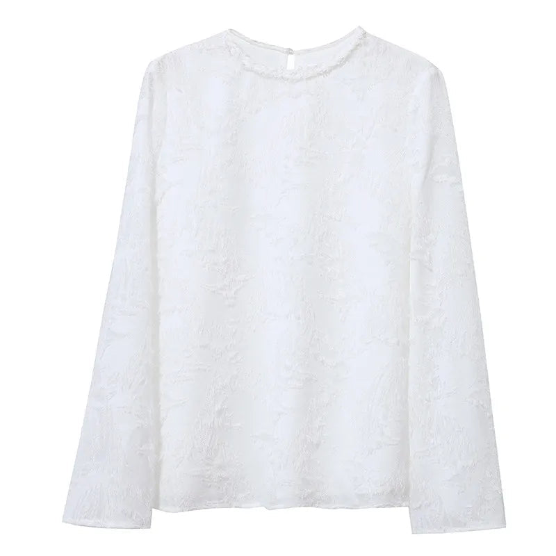 Amii Women's Blouse 2026 Spring New Round Neck Elegant Straight Chiffon Shirt Women's Commuter Long Sleeve Pullover Top 12611033 Loran
