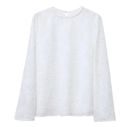 Amii Women's Blouse 2026 Spring New Round Neck Elegant Straight Chiffon Shirt Women's Commuter Long Sleeve Pullover Top 12611033 Loran