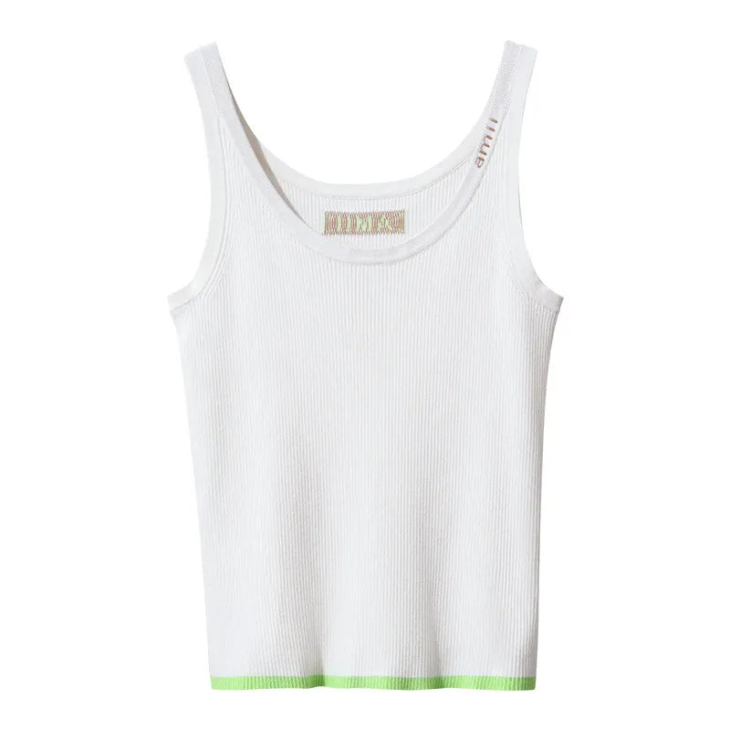 Amii Top Women 2026 Spring New U-neck Letter Jacquard Slim Vest Camisole Casual Sleeveless Knitted Women's Inner Top 12611005 Loran
