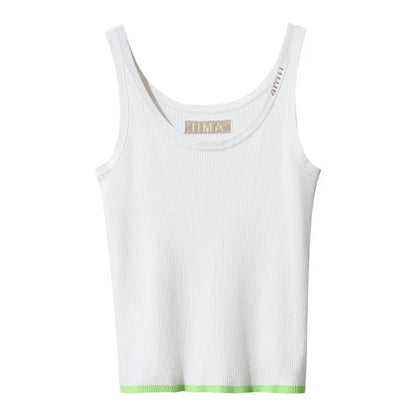 Amii Top Women 2026 Spring New U-neck Letter Jacquard Slim Vest Camisole Casual Sleeveless Knitted Women's Inner Top 12611005 Loran