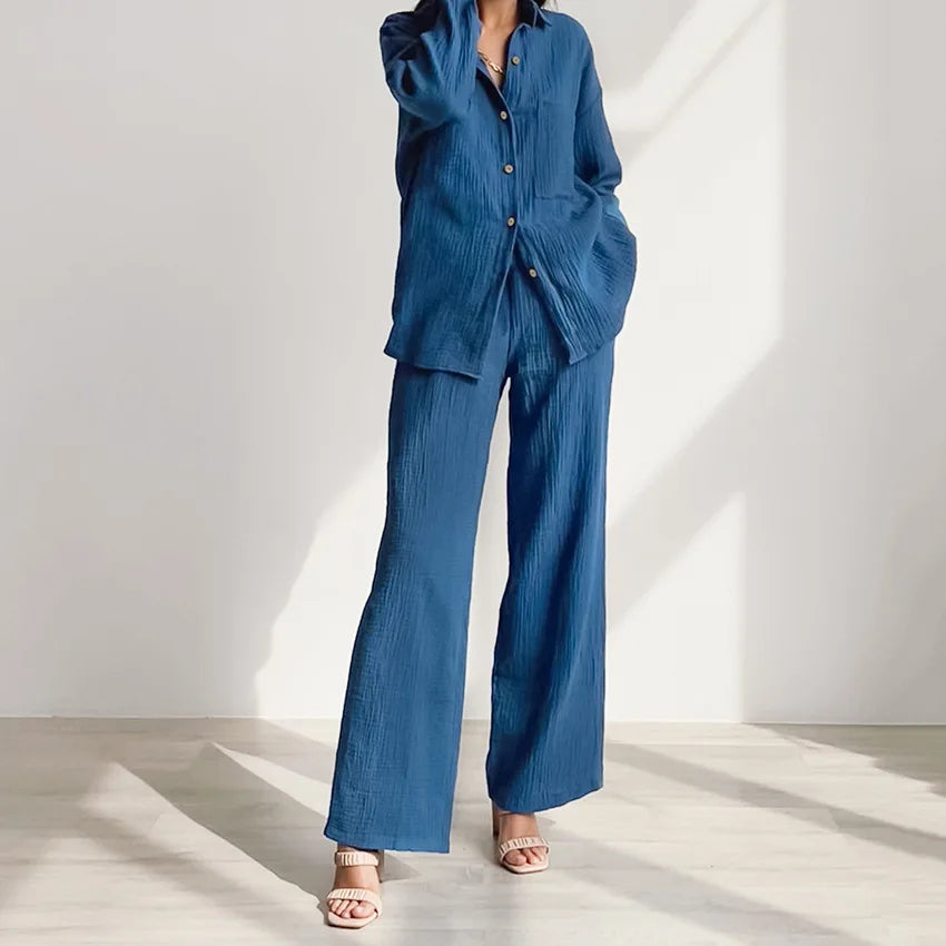 Women's 2-Piece Cotton Pajama Set Autumn Long Sleeve Sleepwear Loran