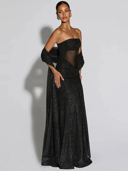Sparkle Strapless Ruched Long Party Dress - Loran