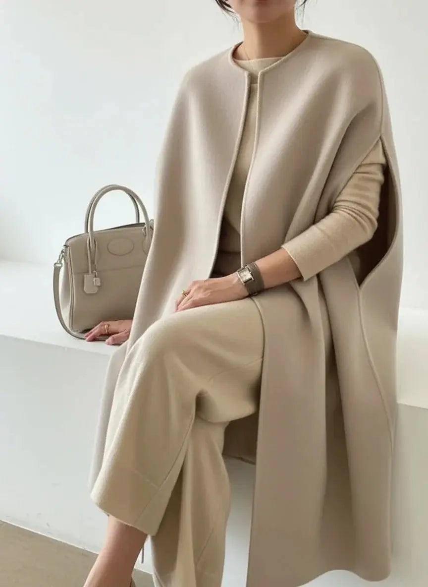 Elegant Vintage Wool Blend Batwing Coat for Women - Loran
