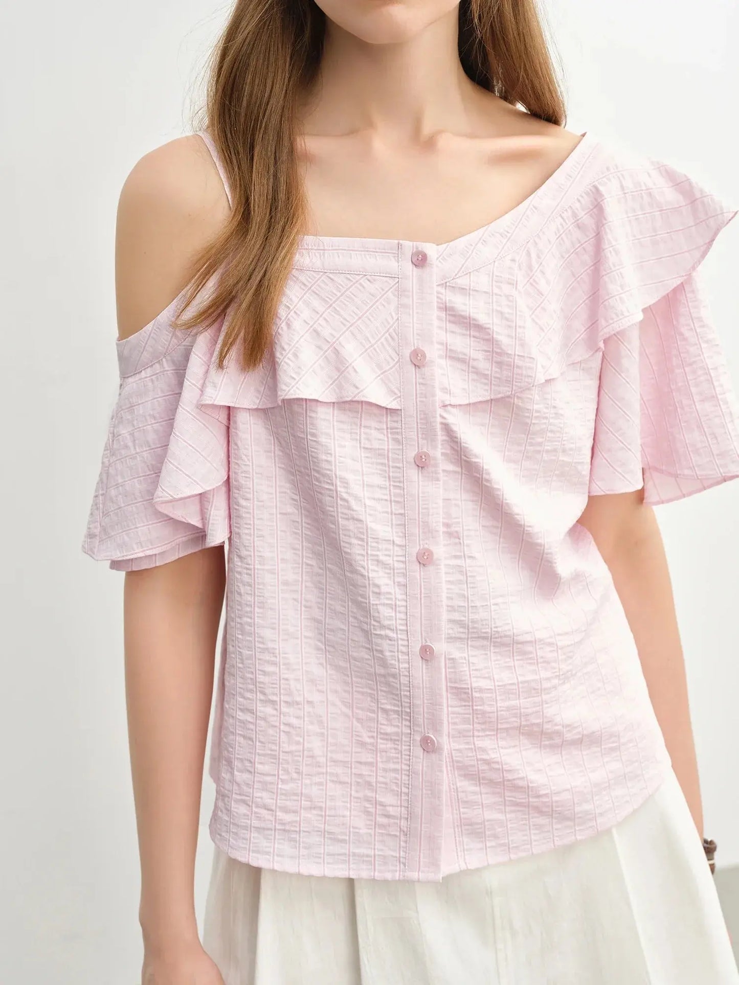 Summer Breeze Plus Size Off-Shoulder Top with Asymmetric Ruffles - Loran