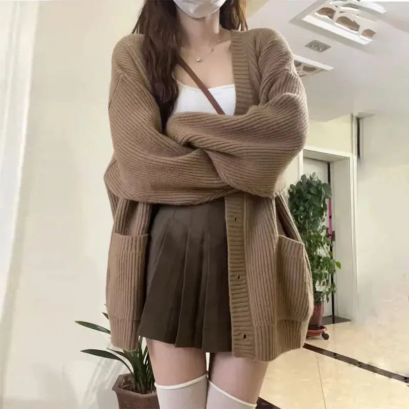Casual V-Neck Long Sleeve Sweater Coat for Female Style - Loran