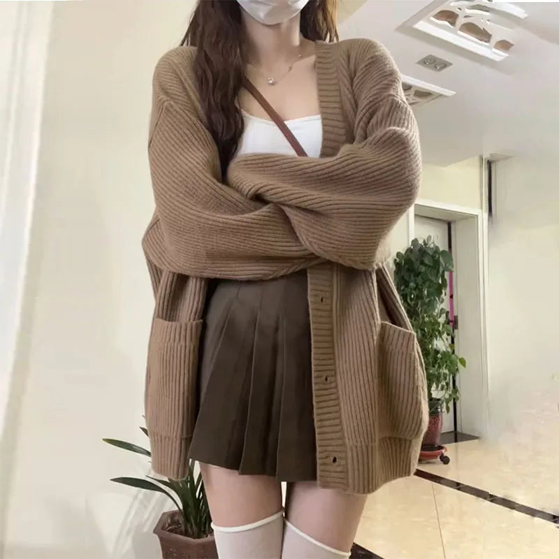 Casual V-Neck Long Sleeve Sweater Coat for Female Style