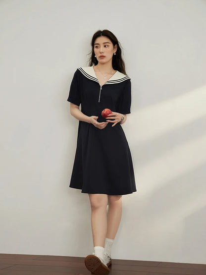 Navy Contrast Zip Dress Classic Nautical Summer Style Loran