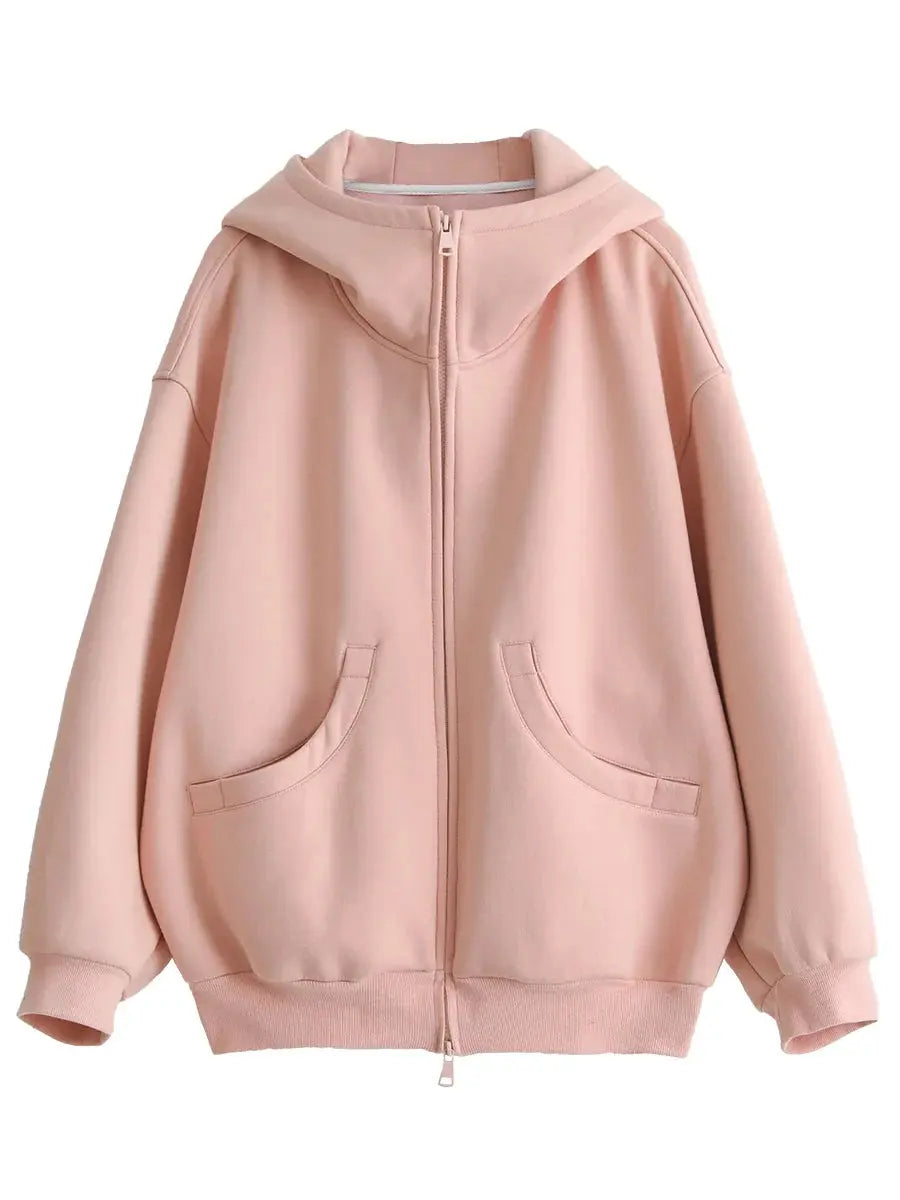Plush Lined Oversize Coat with Double Zipper - Loran