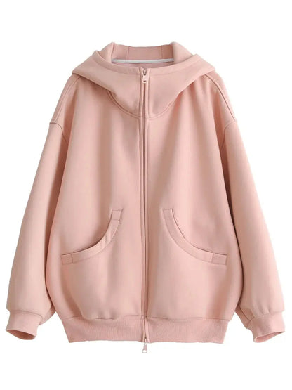 Plush Lined Oversize Coat with Double Zipper - Loran