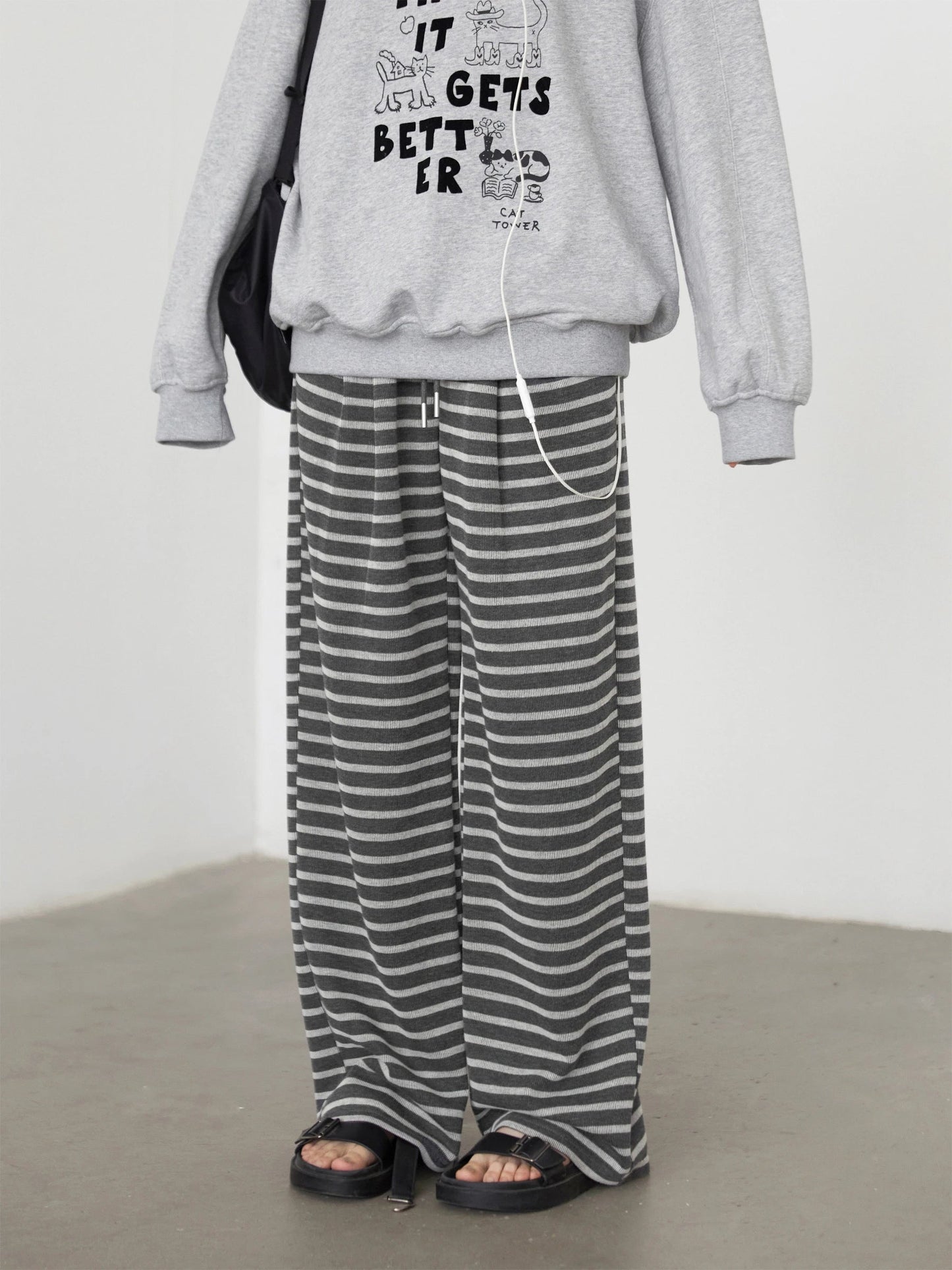 CHIC VEN Women Trousers Loose Casual Striped Wide Leg Pants Hanging Straight Casual Trousers Spring Autumn Women 2025 Loran