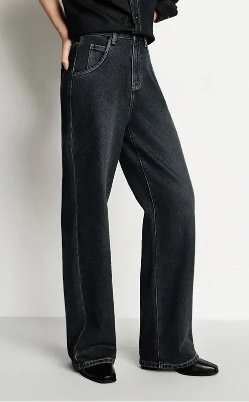High Waist Fleece Lined Wide Leg Jeans - Loran