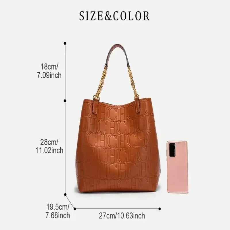 CH Embossed Leather Tote Bag Ideal Office & Daily Commute