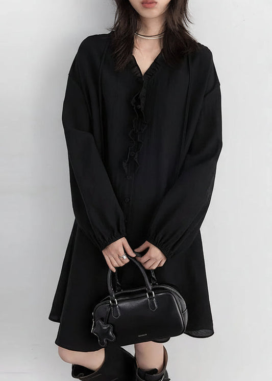 Women’s V-Neck Ruffled Long Sleeve Dress Casual Loran
