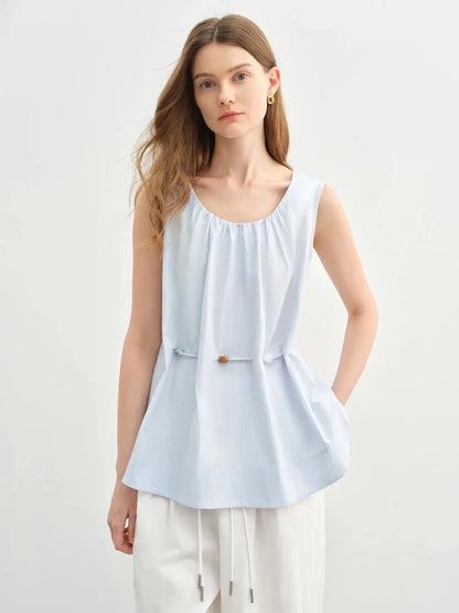 Women's Beaded Sleeveless Blue Cotton Top LORAN STORE