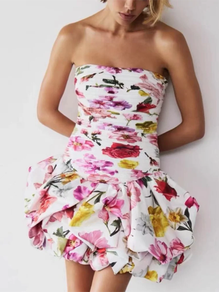 Ruffled Slash Neck Mini Dress