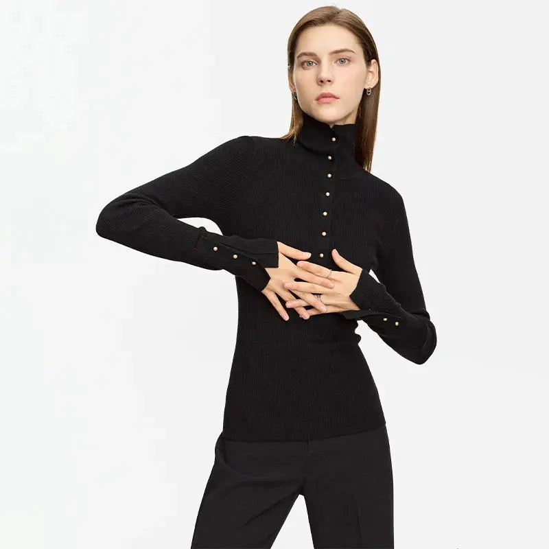 Women's Minimalist Half Cardigan Turtleneck - Loran