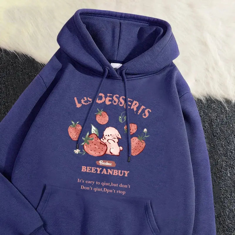 Cute Rabbit Strawberry Print Women's Hoodie - Loran
