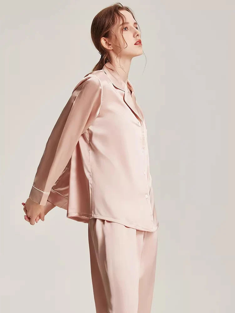 Real Silk Pajama Long Sleeve White Nightwear Loran
