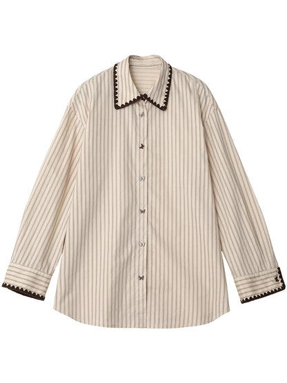 Women’s Striped Long Sleeve Blouse Loose Cotton Shirt Loran