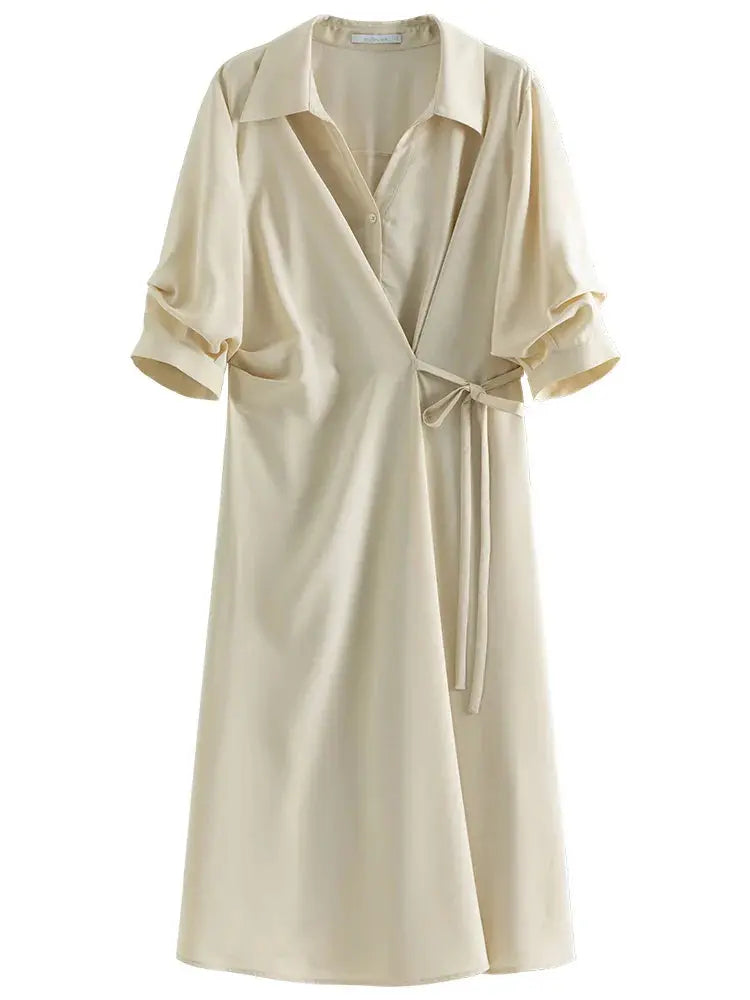 Temperament Black A-Line Drape Dress with Turn-down Collar - Loran