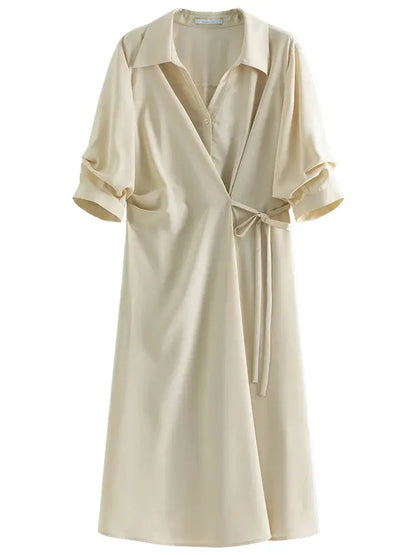 Temperament Black A-Line Drape Dress with Turn-down Collar - Loran