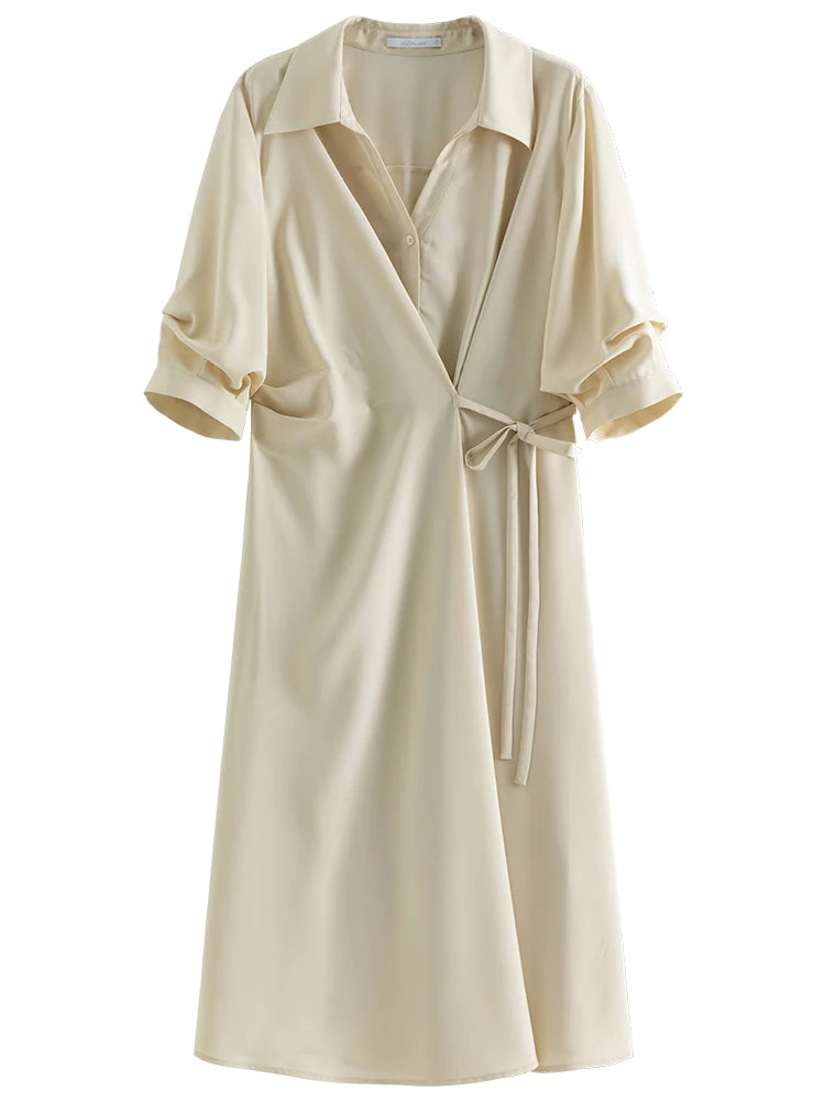 Temperament Black A-Line Drape Dress with Turn-down Collar