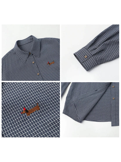 Retro Plaid Embroidered Blouse Loose Casual Long Sleeve Loran