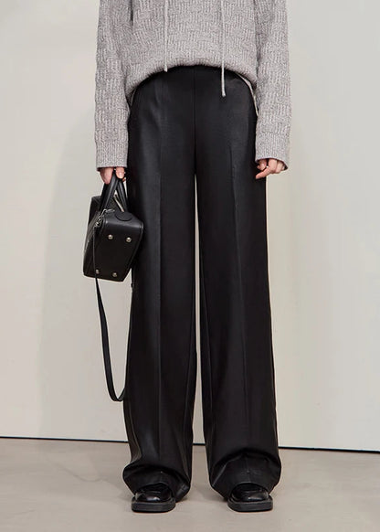 AMII Pants For Woman 2025 Winter New Minimalist Commuter PU Leather  Loose Wide-leg Pants Casual Office Lady Trousers 12524063 Loran