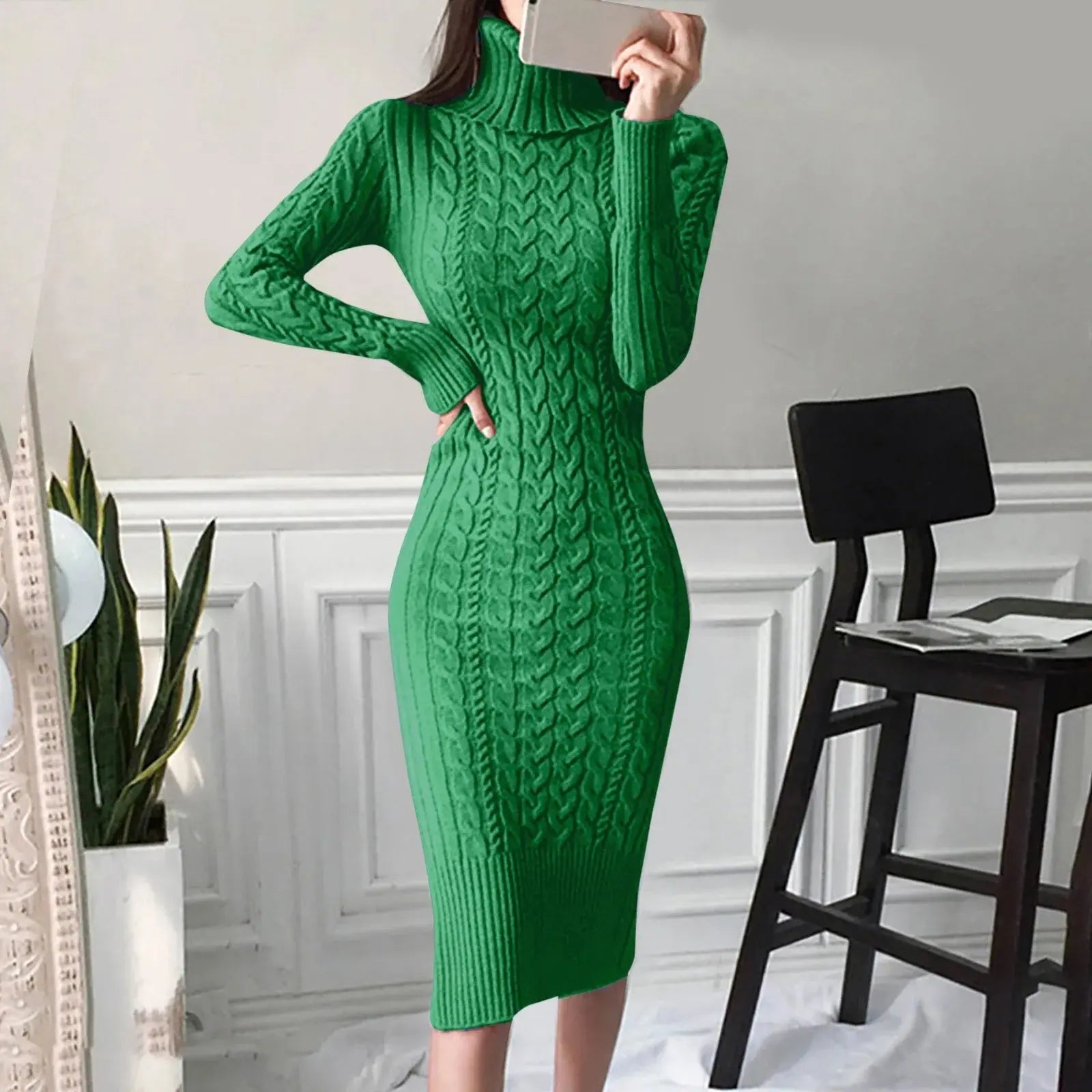 Warm Knitted Bodycon Turtleneck Dress for Autumn/Winter - Loran