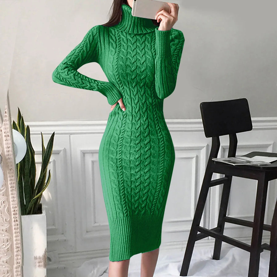 Warm Knitted Bodycon Turtleneck Dress for Autumn/Winter