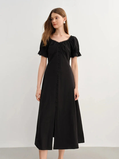 Elegant French Style Plus Size Summer Dress with Lace Collar - Loran